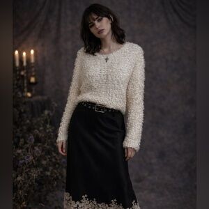 Vintage White Fuzzy Sweater Top Size Small